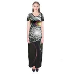 Fractal Bulbs Fantasy Curve Short Sleeve Maxi Dress by Wegoenart