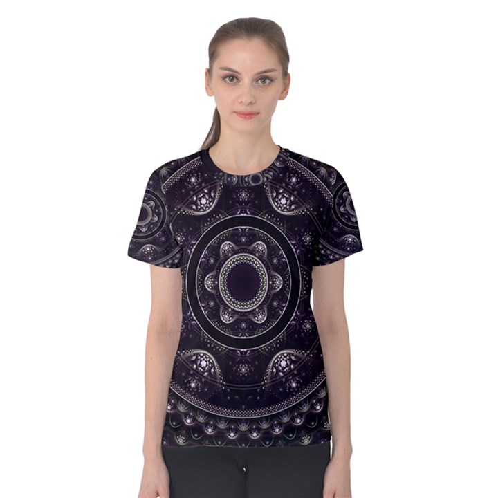 Fractal Mandala Circles Purple Women s Cotton Tee