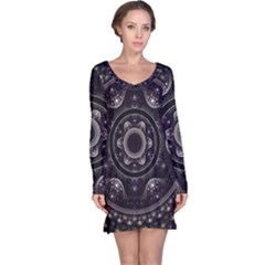 Fractal Mandala Circles Purple Long Sleeve Nightdress by Wegoenart