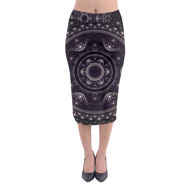 Fractal Mandala Circles Purple Midi Pencil Skirt