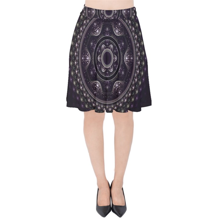 Fractal Mandala Circles Purple Velvet High Waist Skirt