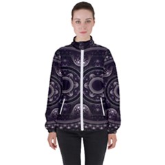 Fractal Mandala Circles Purple High Neck Windbreaker (women)