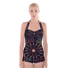 Fractal Colorful Pattern Texture Boyleg Halter Swimsuit  by Wegoenart