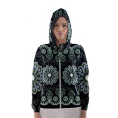 Fractal Green Lace Pattern Circle Hooded Windbreaker (women) by Wegoenart