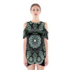 Fractal Green Lace Pattern Circle Shoulder Cutout One Piece Dress by Wegoenart