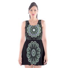 Fractal Green Lace Pattern Circle Scoop Neck Skater Dress by Wegoenart