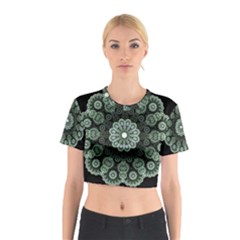 Fractal Green Lace Pattern Circle Cotton Crop Top by Wegoenart