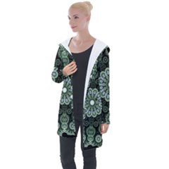 Fractal Green Lace Pattern Circle Longline Hooded Cardigan