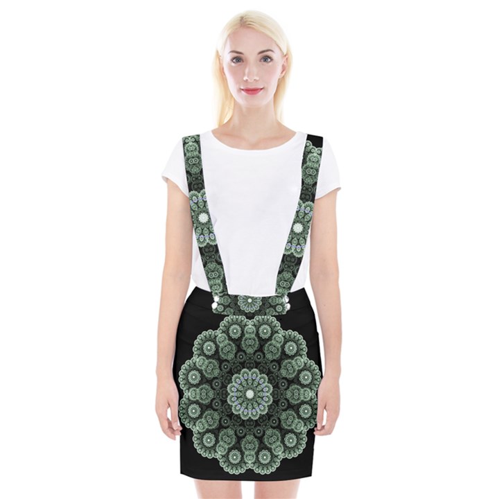 Fractal Green Lace Pattern Circle Braces Suspender Skirt