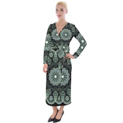 Fractal Green Lace Pattern Circle Velvet Maxi Wrap Dress