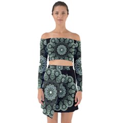 Fractal Green Lace Pattern Circle Off Shoulder Top With Skirt Set by Wegoenart