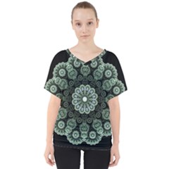 Fractal Green Lace Pattern Circle V-neck Dolman Drape Top by Wegoenart