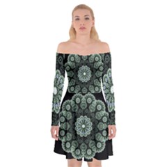 Fractal Green Lace Pattern Circle Off Shoulder Skater Dress by Wegoenart