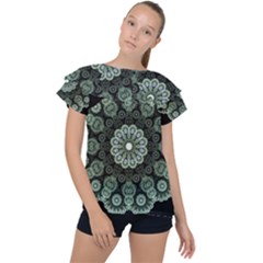 Fractal Green Lace Pattern Circle Ruffle Collar Chiffon Blouse