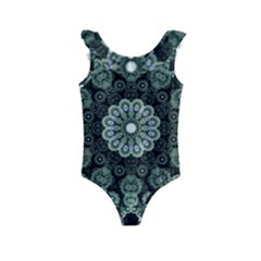 Fractal Green Lace Pattern Circle Kids  Frill Swimsuit by Wegoenart