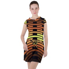 Fractal Orange Texture Waves Drawstring Hooded Dress