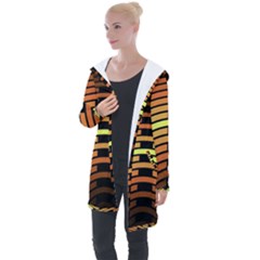 Fractal Orange Texture Waves Longline Hooded Cardigan