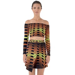 Fractal Orange Texture Waves Off Shoulder Top With Skirt Set by Wegoenart