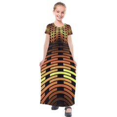 Fractal Orange Texture Waves Kids  Short Sleeve Maxi Dress