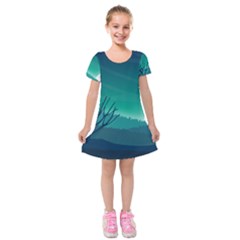 Landscape Wallpaper Background Kids  Short Sleeve Velvet Dress by Wegoenart