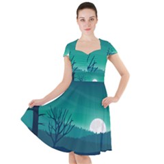 Landscape Wallpaper Background Cap Sleeve Midi Dress