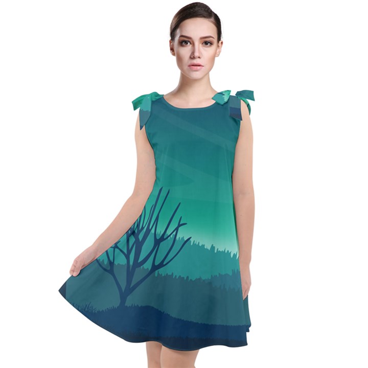 Landscape Wallpaper Background Tie Up Tunic Dress