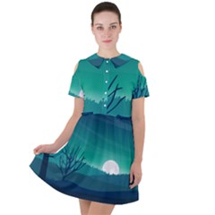 Landscape Wallpaper Background Short Sleeve Shoulder Cut Out Dress  by Wegoenart