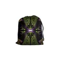 Fractal Green Tin Pattern Texture Drawstring Pouch (small) by Wegoenart