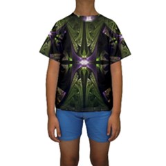 Fractal Green Tin Pattern Texture Kids  Short Sleeve Swimwear by Wegoenart