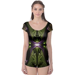 Fractal Green Tin Pattern Texture Boyleg Leotard  by Wegoenart