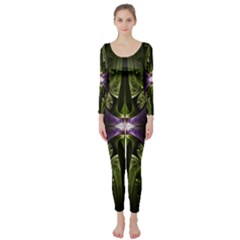 Fractal Green Tin Pattern Texture Long Sleeve Catsuit by Wegoenart