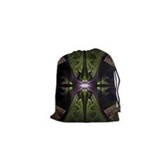 Fractal Green Tin Pattern Texture Drawstring Pouch (xs) by Wegoenart