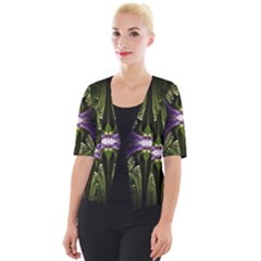 Fractal Green Tin Pattern Texture Cropped Button Cardigan by Wegoenart