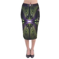 Fractal Green Tin Pattern Texture Velvet Midi Pencil Skirt by Wegoenart