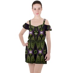 Fractal Green Tin Pattern Texture Ruffle Cut Out Chiffon Playsuit