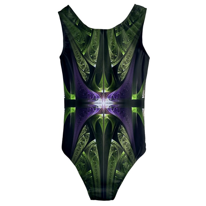 Fractal Green Tin Pattern Texture Kids  Cut-Out Back One Piece Swimsuit