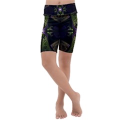 Fractal Green Tin Pattern Texture Kids  Lightweight Velour Cropped Yoga Leggings