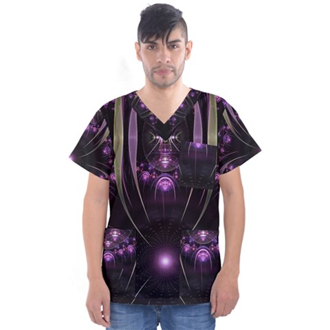 Fractal Purple Elements Violet Men s V-neck Scrub Top by Wegoenart