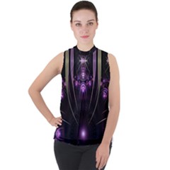 Fractal Purple Elements Violet Mock Neck Chiffon Sleeveless Top