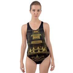 Fractal City Geometry Lights Night Cut-out Back One Piece Swimsuit by Wegoenart