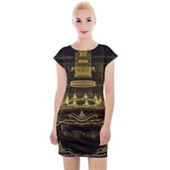 Fractal City Geometry Lights Night Cap Sleeve Bodycon Dress