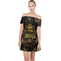 Fractal City Geometry Lights Night Off Shoulder Chiffon Dress