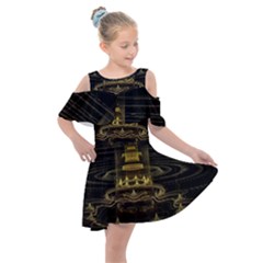 Fractal City Geometry Lights Night Kids  Shoulder Cutout Chiffon Dress