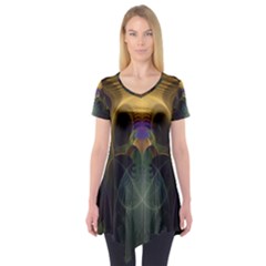 Fractal Colorful Pattern Design Short Sleeve Tunic  by Wegoenart