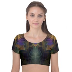 Fractal Colorful Pattern Design Velvet Short Sleeve Crop Top  by Wegoenart