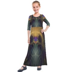 Fractal Colorful Pattern Design Kids  Quarter Sleeve Maxi Dress