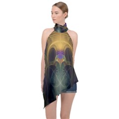 Fractal Colorful Pattern Design Halter Asymmetric Satin Top