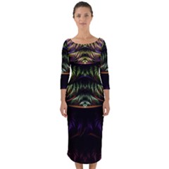 Fractal Colorful Pattern Fantasy Quarter Sleeve Midi Bodycon Dress by Wegoenart