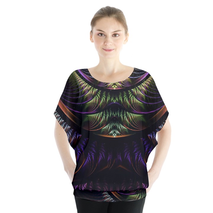 Fractal Colorful Pattern Fantasy Batwing Chiffon Blouse