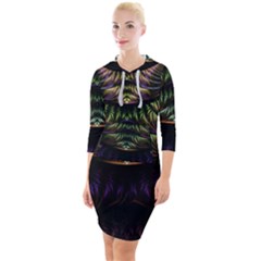 Fractal Colorful Pattern Fantasy Quarter Sleeve Hood Bodycon Dress by Wegoenart